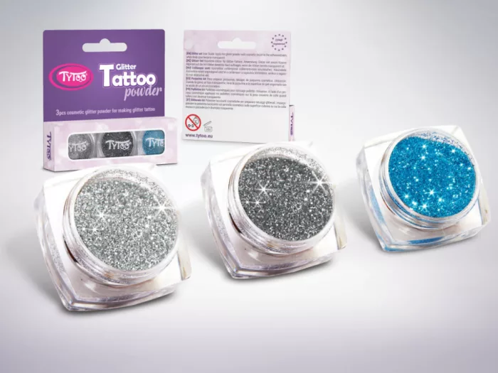 Glitzerset 3 x 2,5 ml Silber, Stahlgrau, Türkisblau