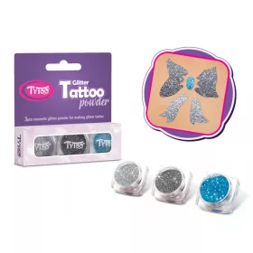 Glitzerset 3 x 2,5 ml Silber, Stahlgrau, Türkisblau