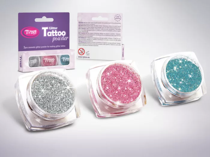 Glitzerset 3 x 2,5 ml Silber, Babyrosa, Azurblau