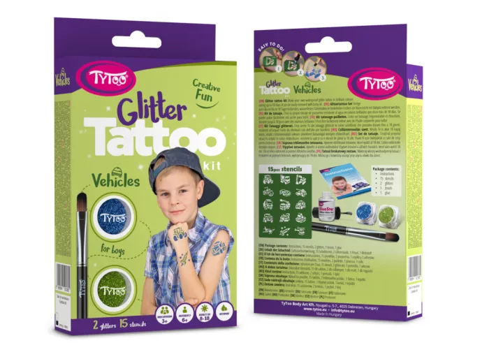 TyToo Fahrzeuge Glitzertattoo-Set