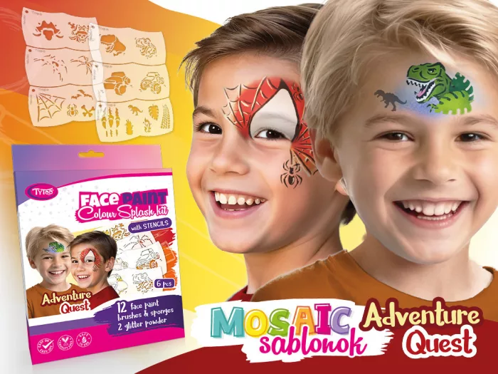 Adventure Quest Gesichtsmalfarben-Set (mit 6 Mosaikschablonen)