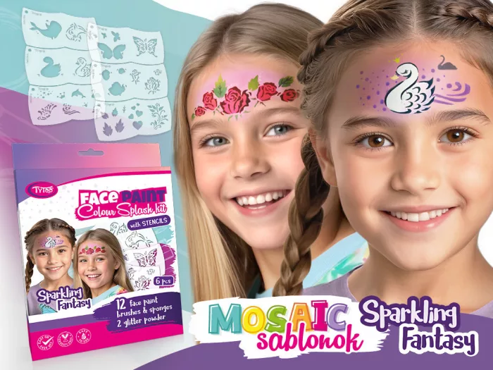 Sparkling Fantasy Gesichtsmalfarben-Set (6 Stück mit Mosaikschablonen)