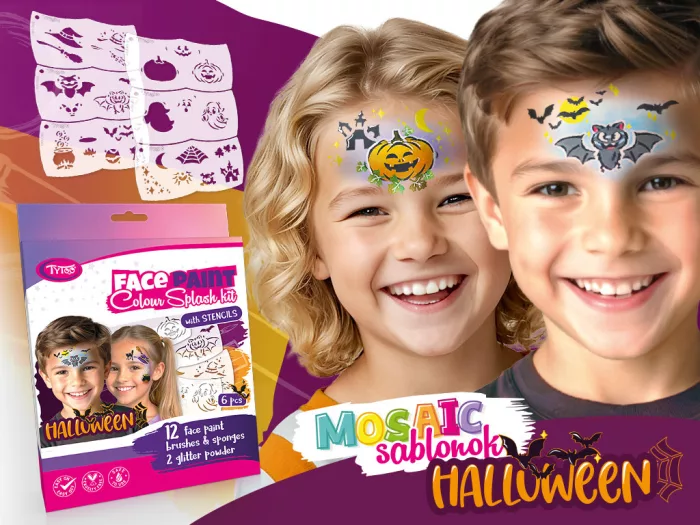 Halloween Gesichtsbemalungsset (mit 6 Mosaikschablonen)