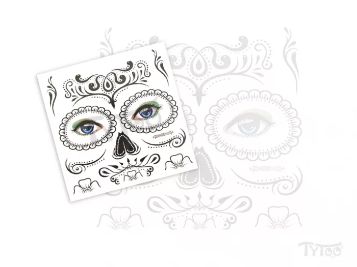 Schwarze Zuckerschädel Maske Tattoo Aufkleber