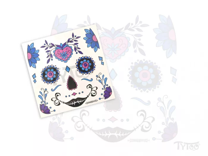 Blaue Zuckerschädel Maske Tattoo Sticker