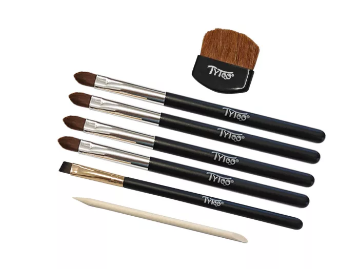 6-teiliges Pinselset (4 flache + 1 Staubpinsel + 1 schräger Pinsel) mit Reparaturstift