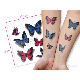 Blaue und Rote Schmetterling Tattoo-Aufkleber