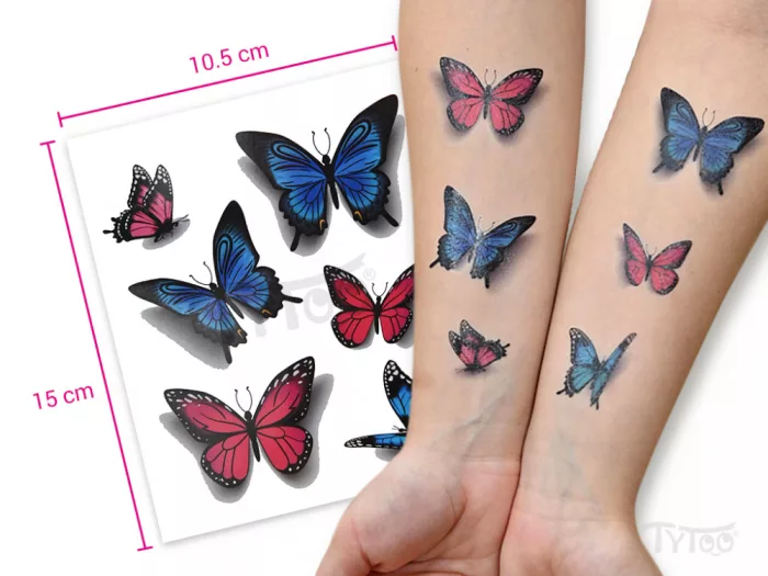 Blaue und Rote Schmetterling Tattoo-Aufkleber
