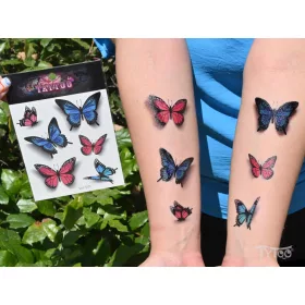 Blaue und Rote Schmetterling Tattoo-Aufkleber