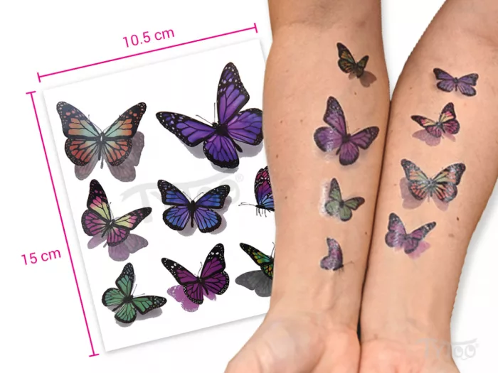 Lila und Grüne Schmetterling Tattoo-Aufkleber
