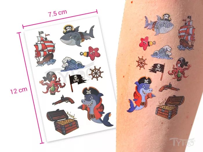 Piraten Haie und Schatztruhe Sticker Tattoos