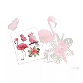 Exotische Tattoo-Aufkleber mit Flamingo und Papagei