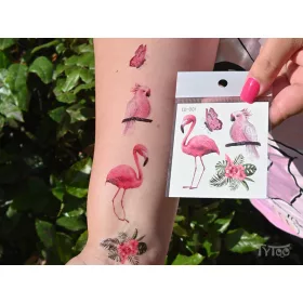 Exotische Tattoo-Aufkleber mit Flamingo und Papagei