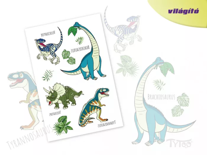 Leuchtende blaue und grüne Dinosaurier-Tattoo-Aufkleber