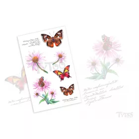   Orangefarbene Schmetterlinge und Rosa Blumen Tattoo Aufkleber