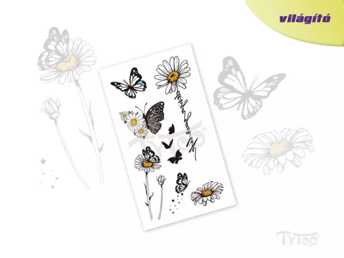 Leuchtende Schwarz-Weiß-Blumen Tattoo-Aufkleber