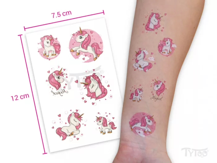 Rosa Einhörner Sticker-Tattoo