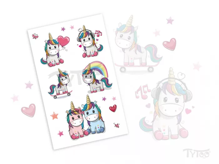 Regenbogen und Einhörner Tattoo Sticker