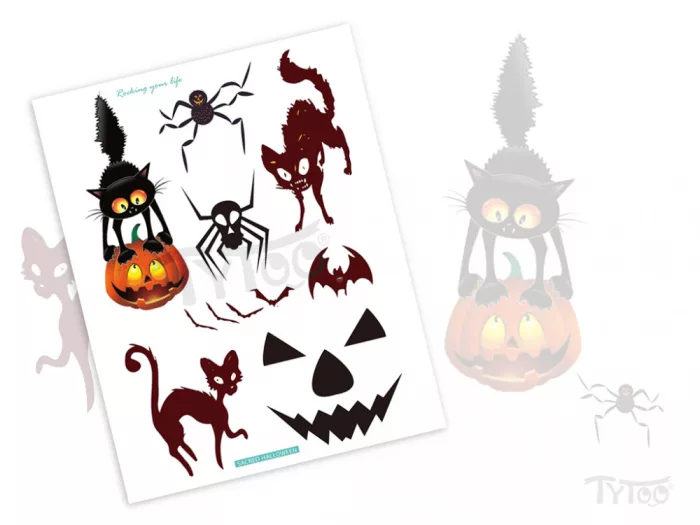Halloween-Muster mit Katzen Tattoo-Aufkleber